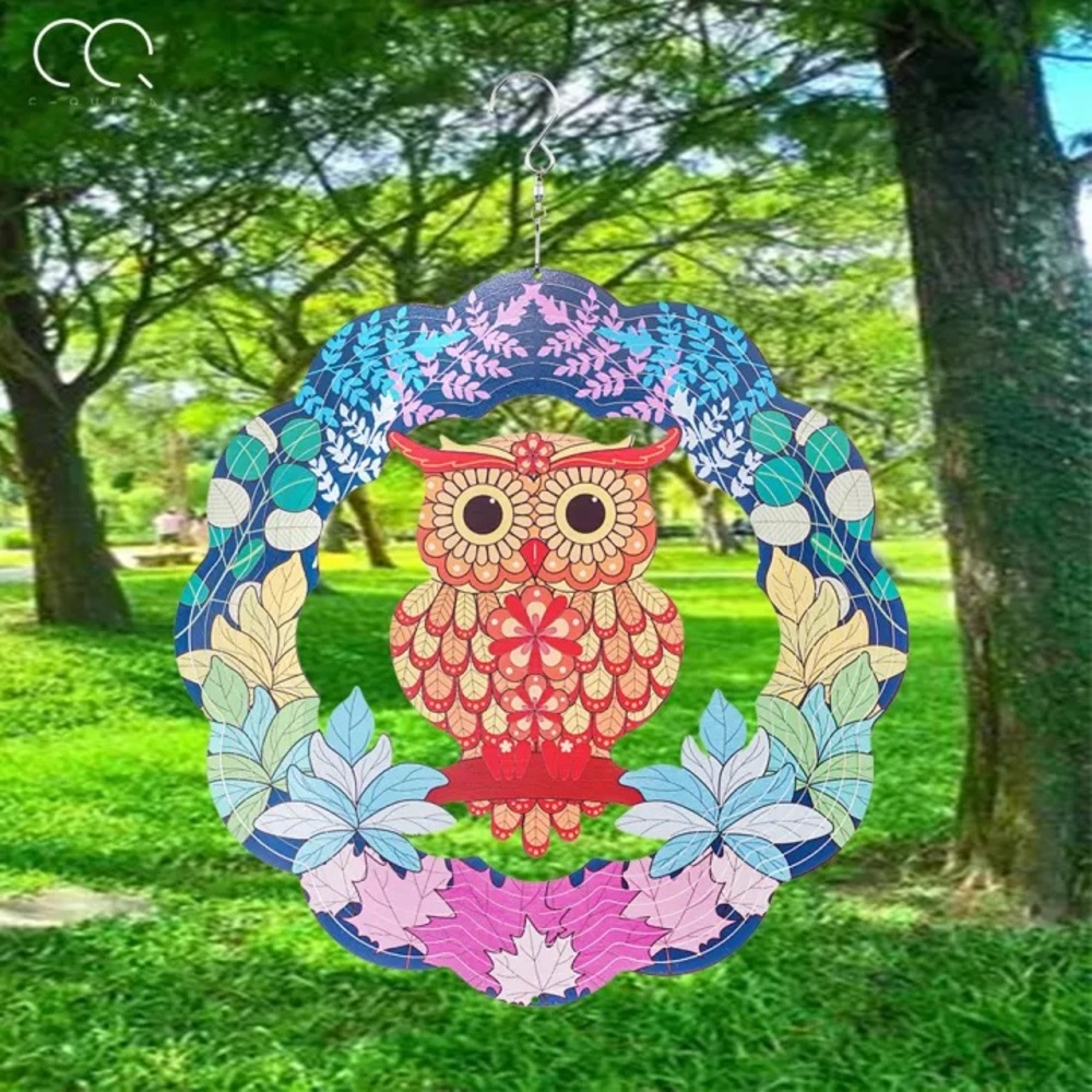 New 3D Owl Garden/Patio Multi Color Wind Spinner Decor, 12” Stainless Steel